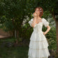 French-style waist white long dress puff sleeve cake dress homecoming dress R5157