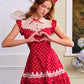 French Sweet College Polka Dot Lace Red Dress Long Short Homecoming Dress R5137
