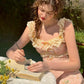 French Retro Pastoral Oil Painting Long Strap Printed Lace Dress Homecoming Dress R5151