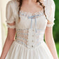 French pastoral white big swing fishbone dress long little white dress homecoming dress R5155