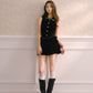 Black velvet shimmering qianjin style cake-style lace waist belt puffy dress R5175