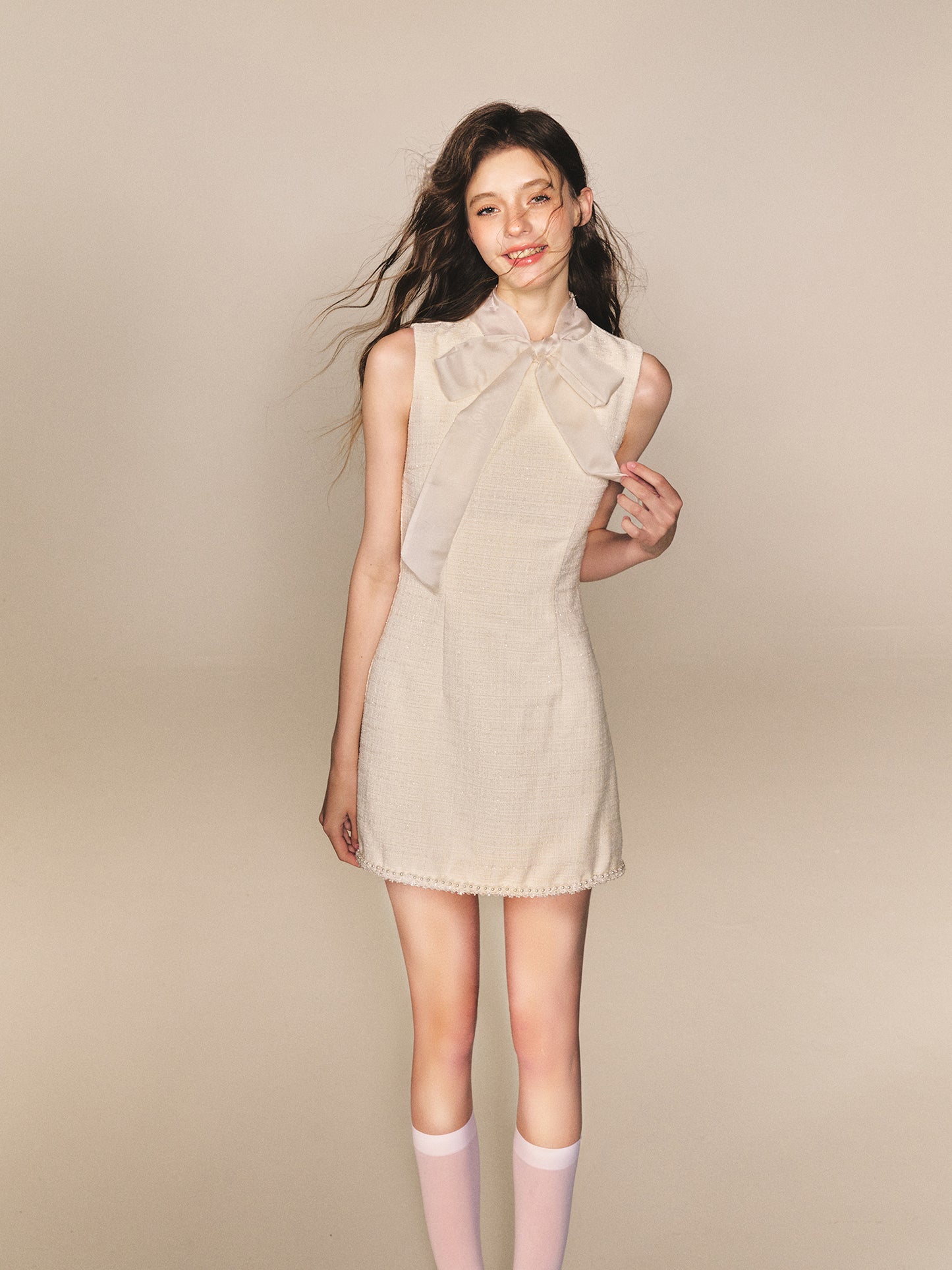 Tulle Tie Bow Dress Slim Waist Sleeveless Vest Dress R5167