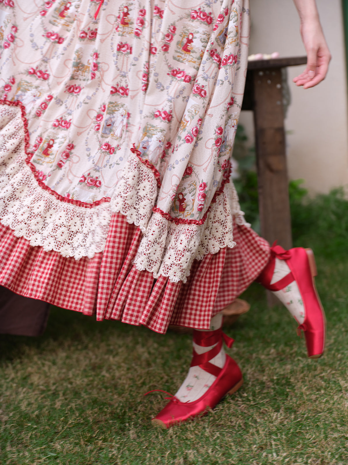 French Pastoral Retro Lace Print Herringbone Long Sleeve Dress Homecoming Dress R5165