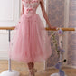 French Sweet Ballet Style Pink Fishbone Corset Mesh Skirt Set Homecoming Dress R5166
