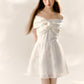 White one-shoulder dress knitted splicing sequined tutu skirt R5172