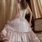 French ruffled satin pink long skirt homecoming dress R5154