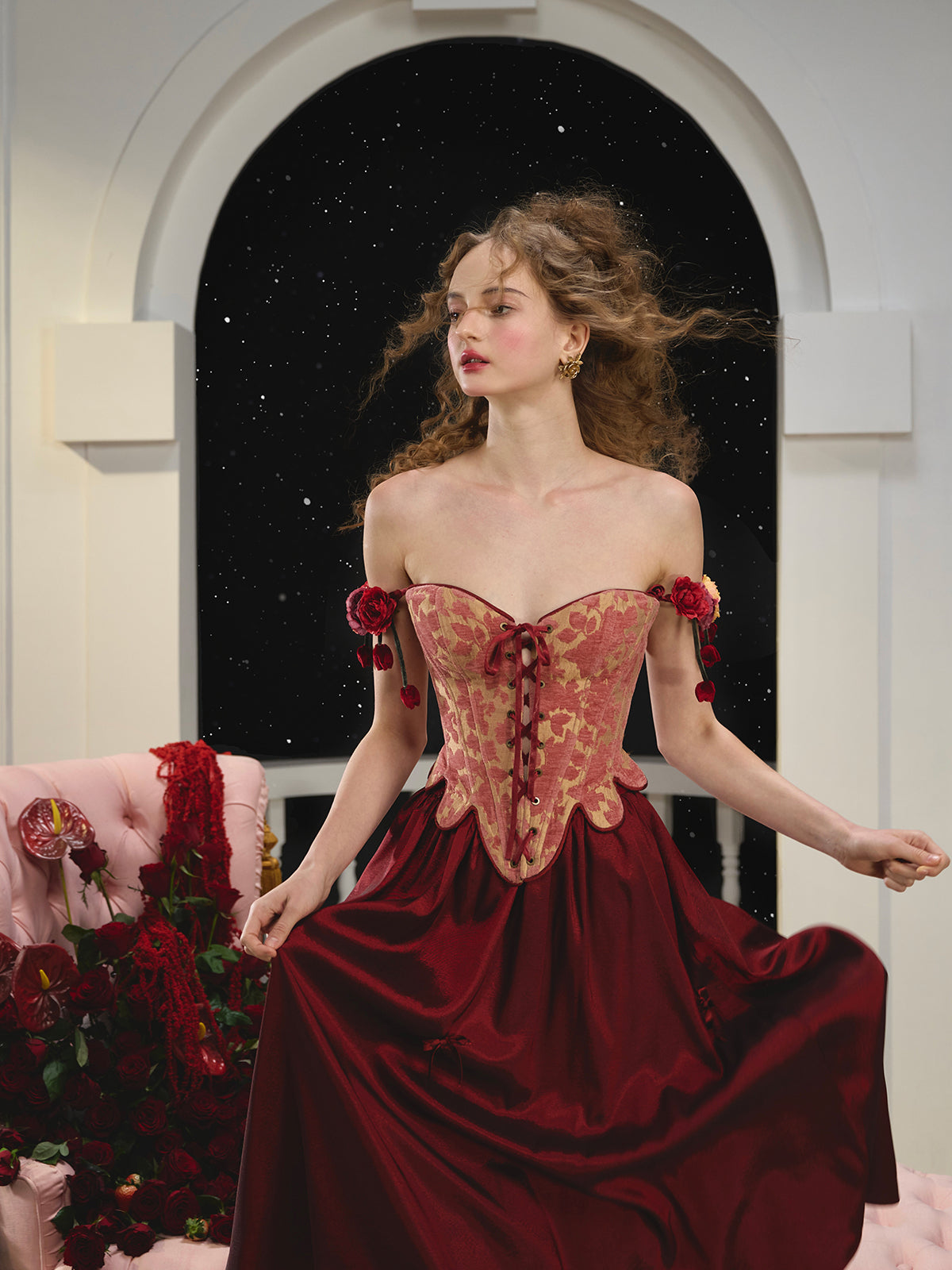 French Retro Red Fishbone Corset Skirt Homecoming Dress R5160