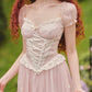 French pink fairy dress design long short-sleeved fishbone dress homecoming dress R5158