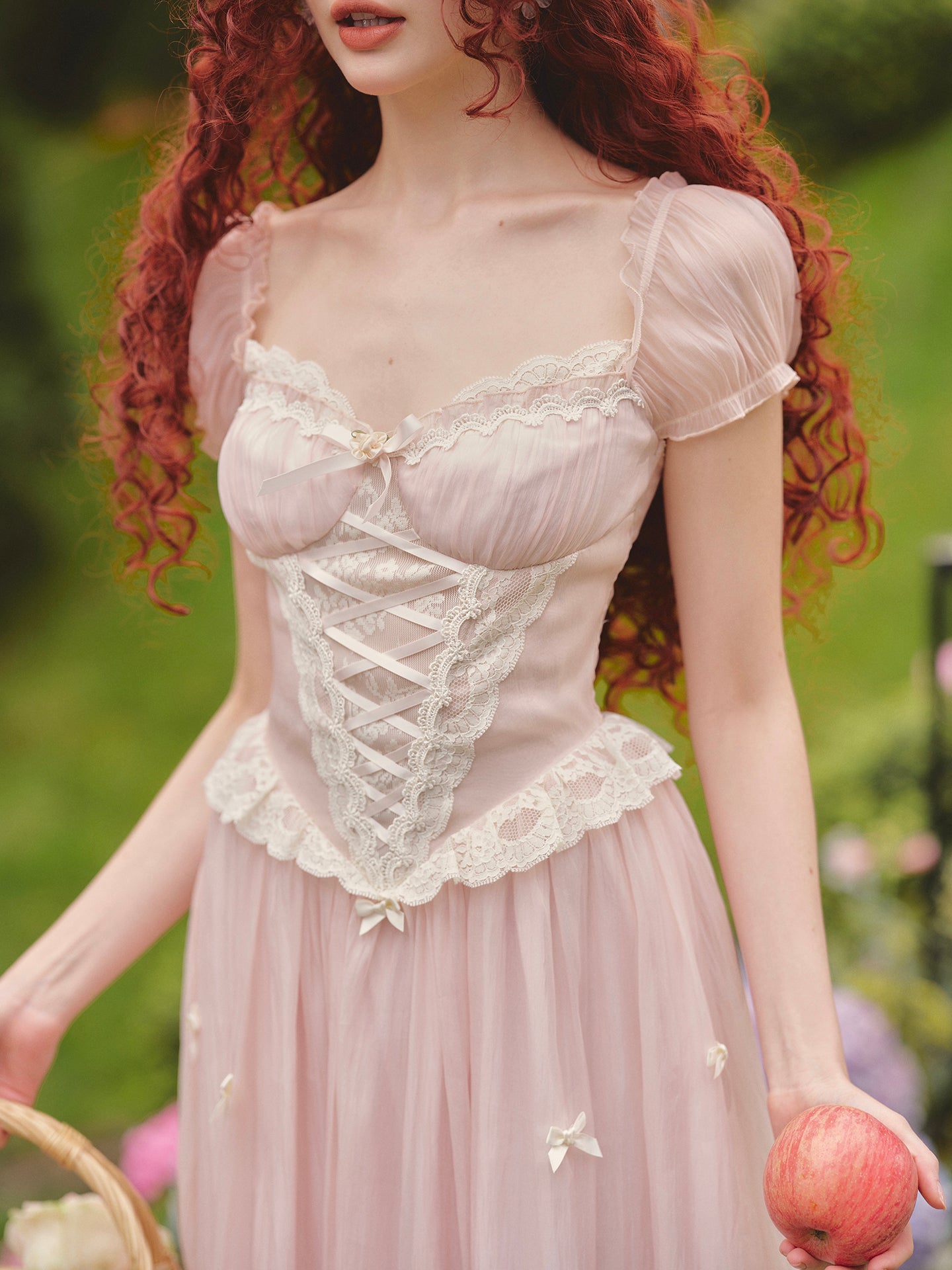 French pink fairy dress design long short-sleeved fishbone dress homecoming dress R5158