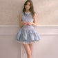 Blue shirt collar vest dress with multi-layered puffy patchwork waist sleeveless dress R5174