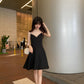 Vacation travel outfit sexy backless suspender dress ins super hot little black dress R1498