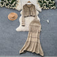 French style gentle hollow knitted cardigan jacket + slim hip fishtail skirt two-piece suit R2236