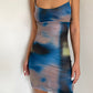 High elastic mesh printed suspender dress summer vacation short skirt hip sexy R3029