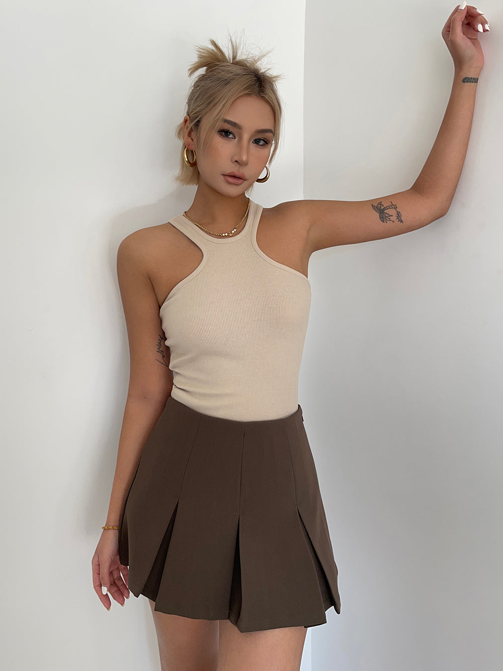 American retro college style a-line short skirt pants high waist pleated skirt short skirt summer R3074