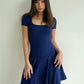 Elastic sexy low-cut square neck waist dress new summer style temperament slim ballet skirt R3073