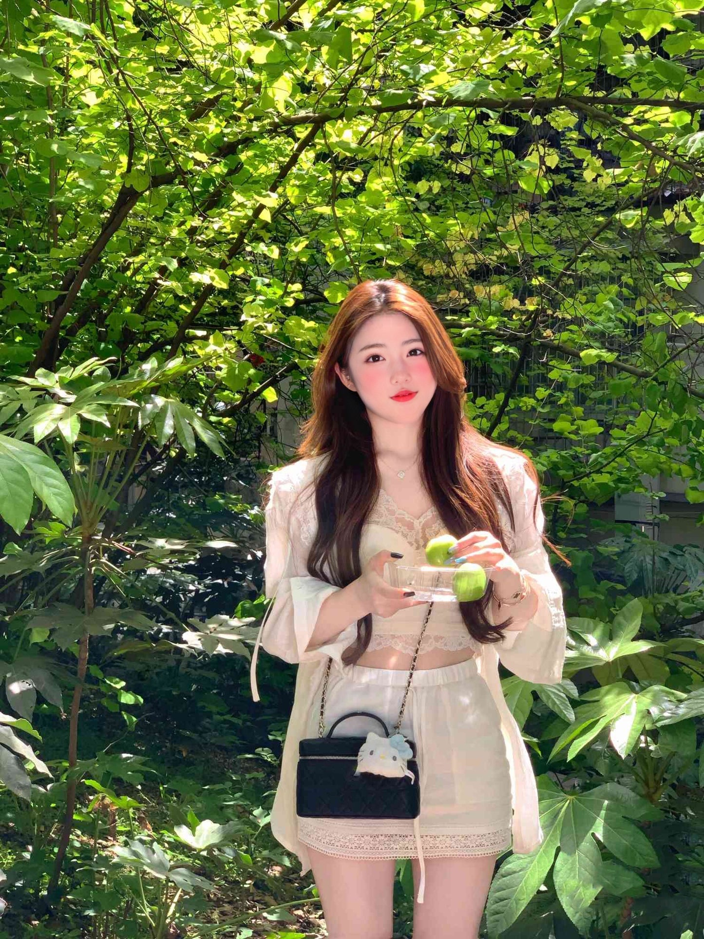 Beautiful and gentle temperament white shirt lace inner a-line skirt three-piece suit R0889