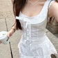Gentle temperament white camisole A-line short skirt complete set R0864