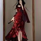 Red rose dress lolita fishtail skirt Lolita elegant goddess royal sister R1689
