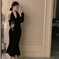 Retro halter neck velvet dress 2025 sexy temperament hip fishtail dress R1493