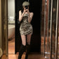 Spring Retro Halter Neck Pleated Backpack Hip-revealing Suspender Dress Women's Short Skirt R3148