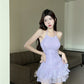 French lace halter neck pleated dress women's clothing summer sexy A-line short skirt R3152