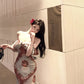 Retro tube top floral dress beautiful waist slim hip skirt R0573