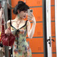 Floral suspender dress with gentle temperament, slim waist and hip skirt R0574