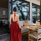 Gentle temperament V-neck halter dress unique waist A-line beach dress R0576