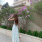 Green floral suspender dress gentle temperament waist small skirt R0578