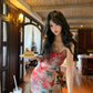 Sexy slim waist suspender dress beautiful printed hip skirt R0577