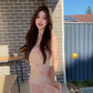 Sexy floral suspender dress mesh beautiful waist slim hip fishtail skirt R0513