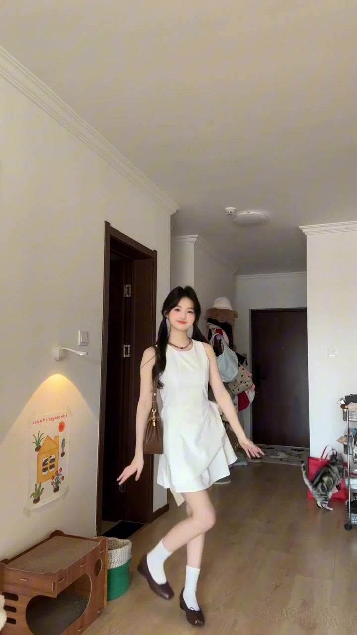 Gentle style white vest dress for women irregular beautiful waist bud skirt R0825