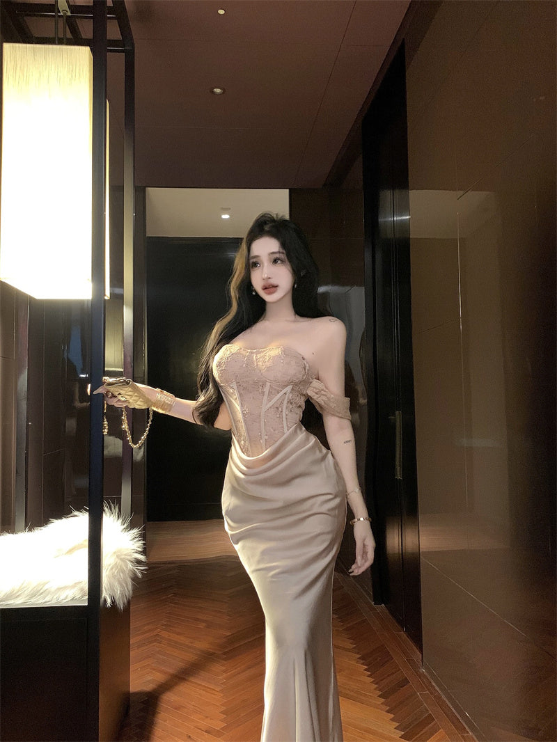 Celebrity sexy one shoulder tube top dress niche banquet dress skirt R0491