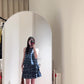 Retro blue sleeveless halter dress with ruffles, gentle temperament, loose A-line short skirt R0673