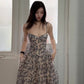 Retro blue suspender dress 2025 new gentle temperament waist dress R0674
