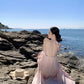 Pink flower suspender dress beautiful small skirt temperament long skirt R0521