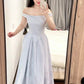 Blue jacquard suspender dress with a slender neckline and a fluffy long skirt. R0524