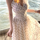 Small v-neck halter neck polka dot long dress with backless herringbone waist R0549