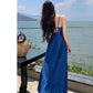 A Line Blue Long Stunning Evening Gown Party Prom Dress       S7281