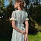 French pastoral fresh baby blue long short-sleeved lace dress R5113