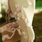 French heavy design flower wool knitted suspenders green slit dress R5112