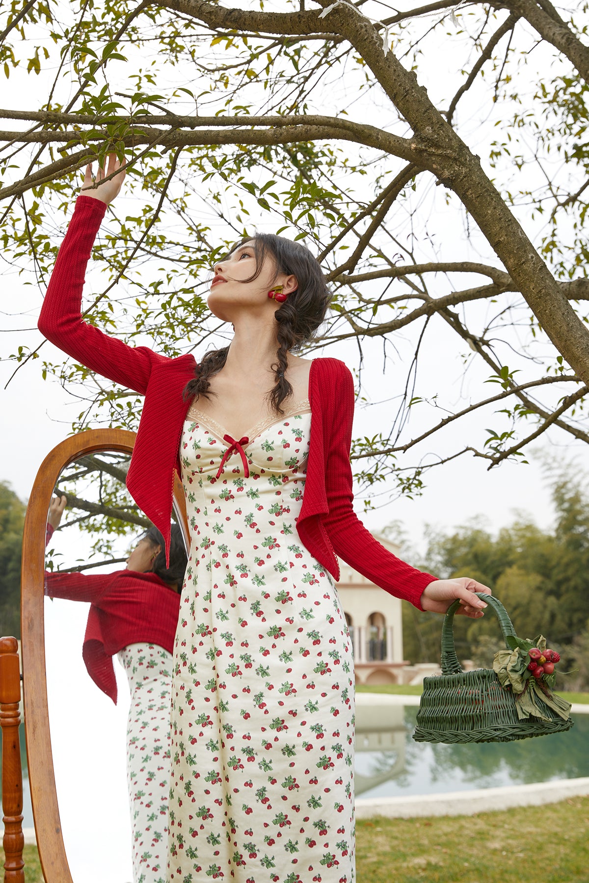 French Retro Countryside Print Slip Dress R5109