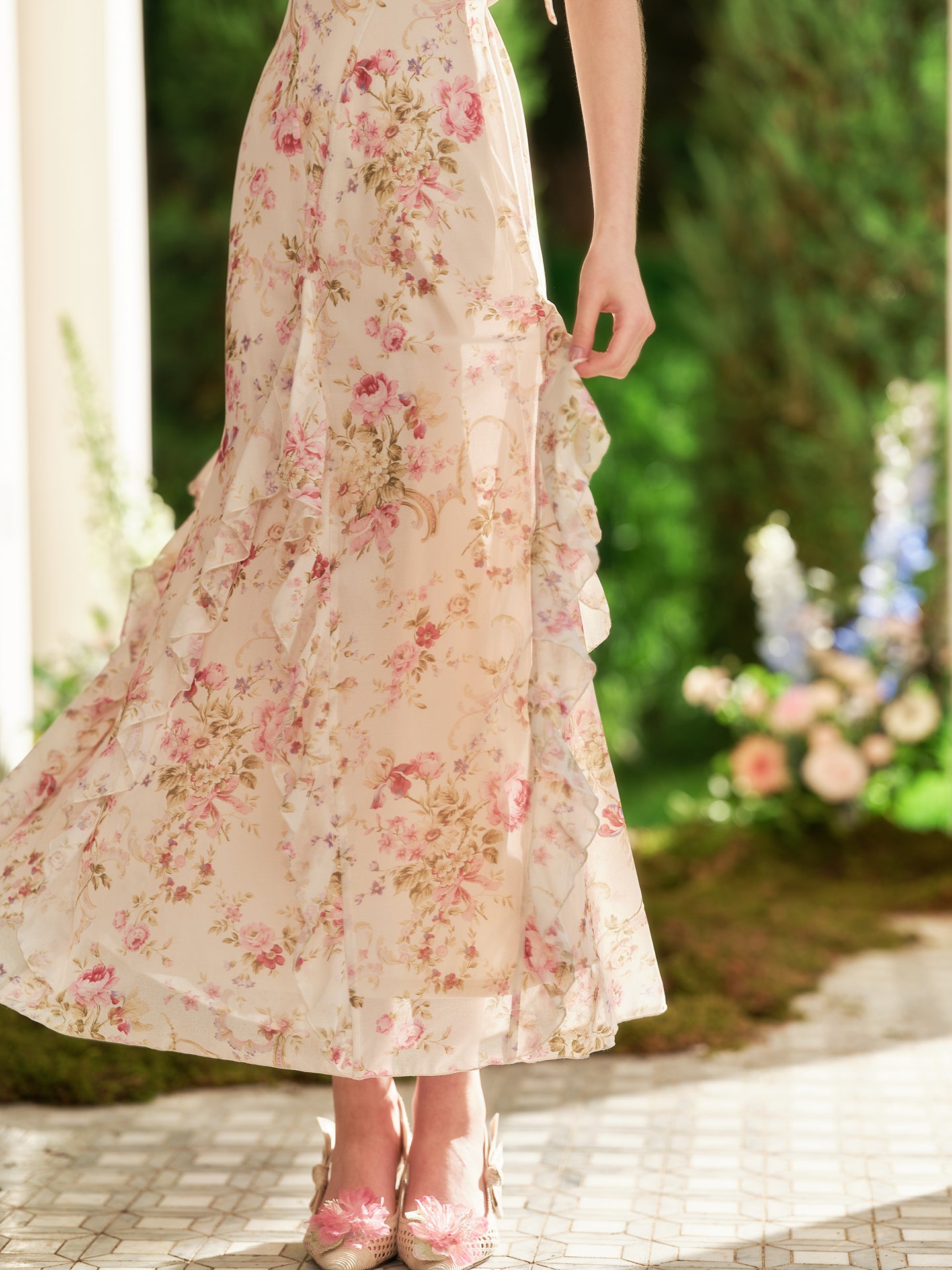 French romantic vacation long dress floral seaside halter dress summer R5108