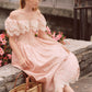 Pink Champagne French Embroidered Fishbone Dress Pink Hollow One Shoulder Maxi Dress R5111