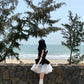 Black sleeveless vest dress temperament waist puffy short skirt R0545