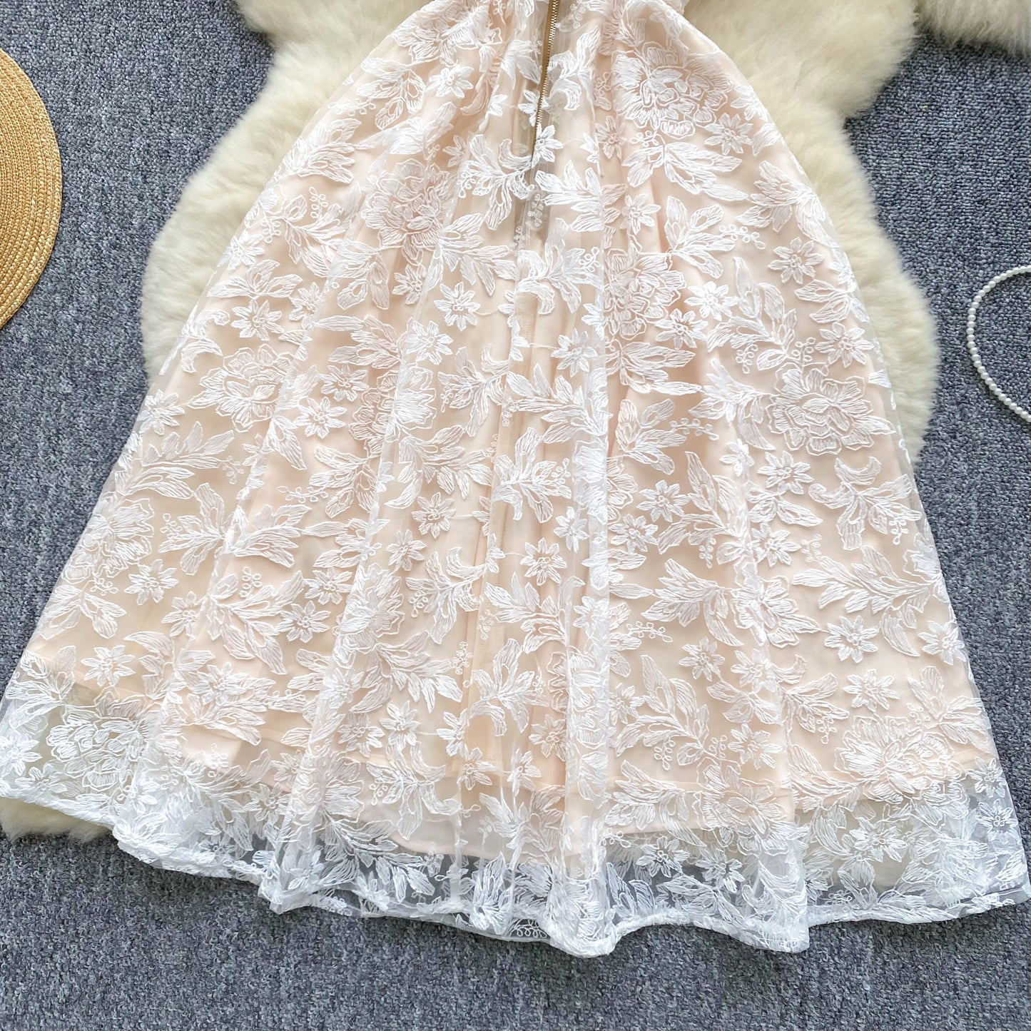 Dress exquisite dress French style high-end tube top lace embroidery waist suspender skirt R2219