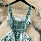 Ethnic style slim waist suspender dress with beautiful print A-line long skirt R2223