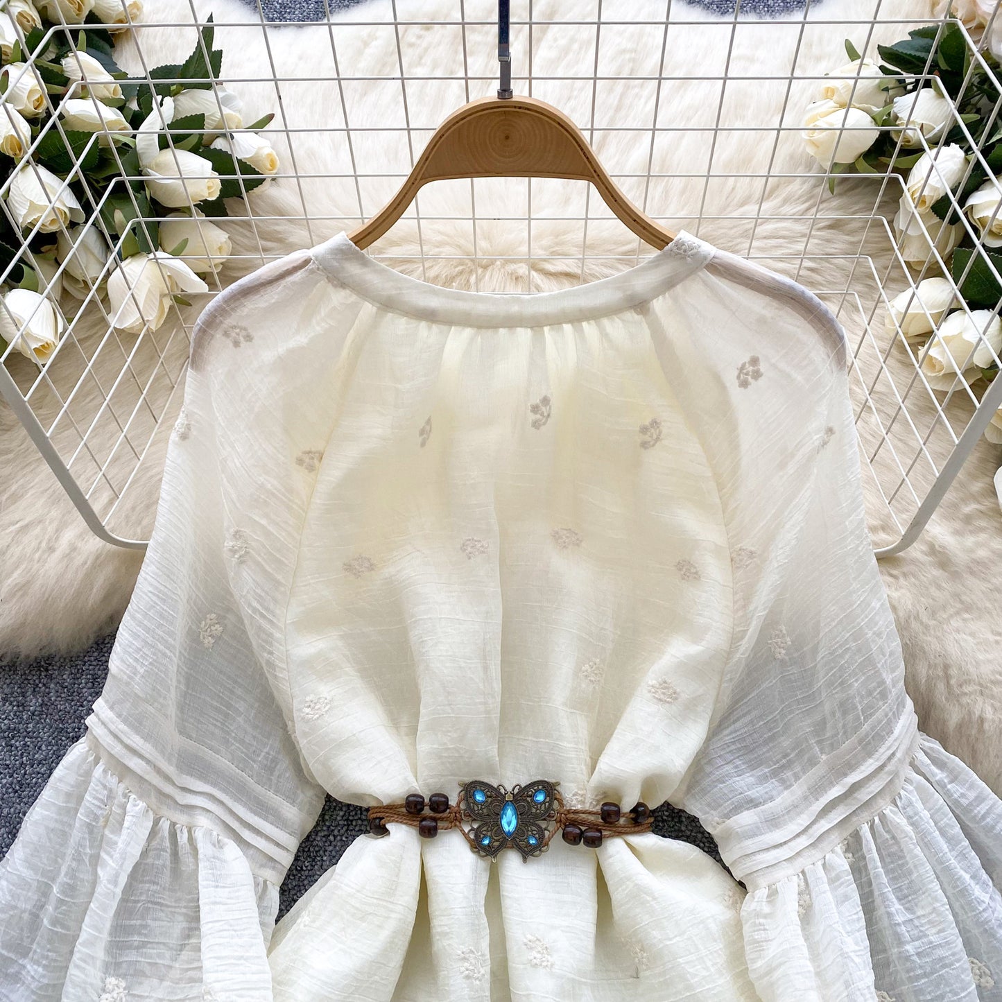 French court style dress sweet embroidery lace lantern sleeves ruffled holiday tutu skirt R2224