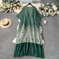 European and American style two-piece dress with printed shawl coat, sleeveless vest dress R2232