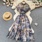 Palace style French elegant printed dress new style waist slimming gentle style long skirt R2226